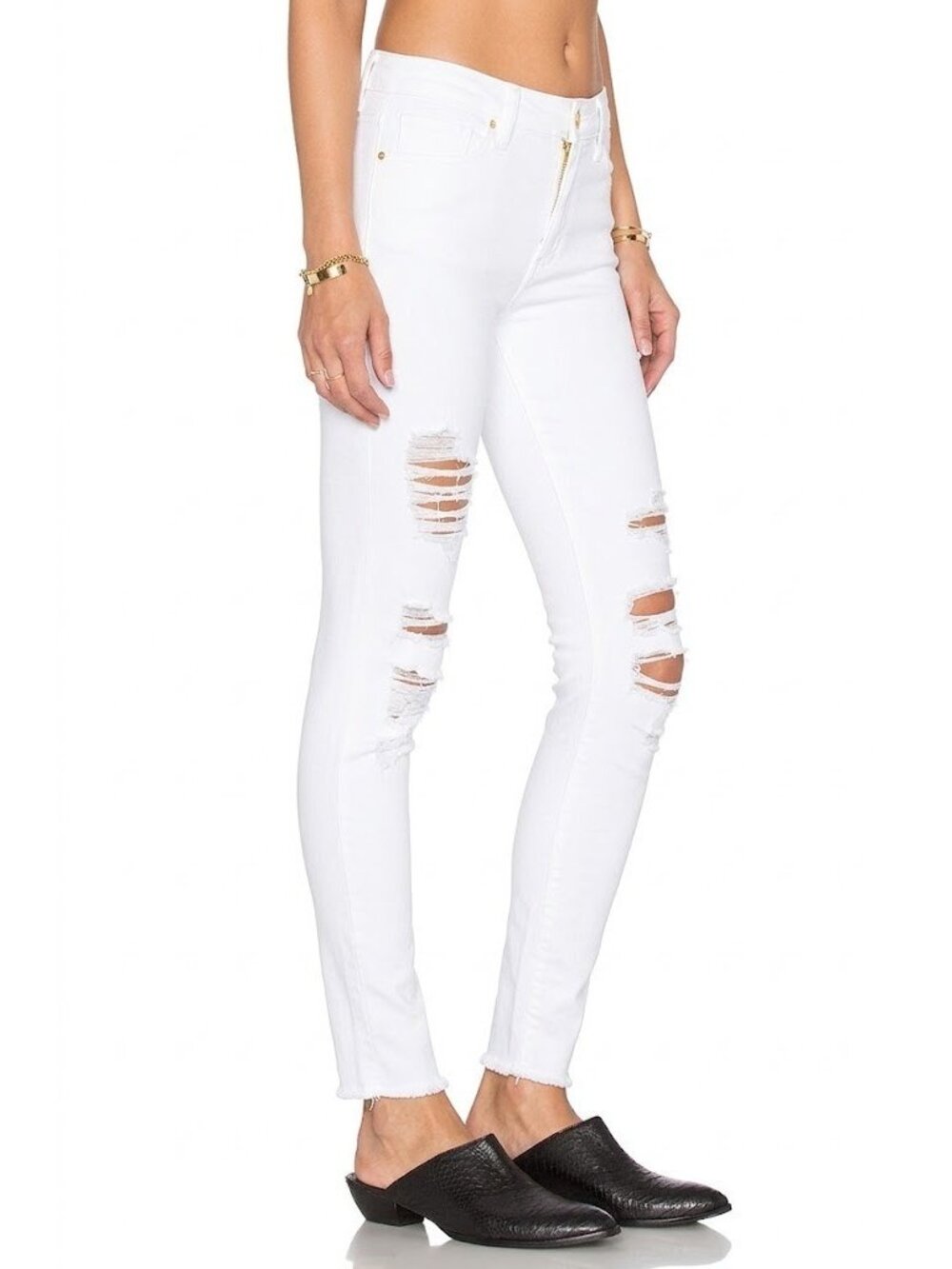 NWT FRAME Le High Skinny in Blanc Rip Destroyed Raw Hem Stretch Jeans 29